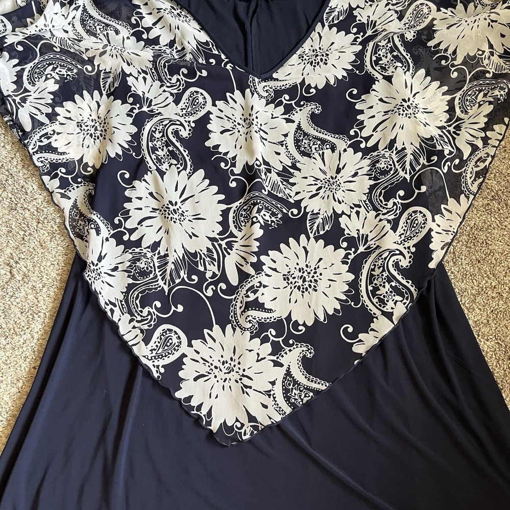 Elie McCarthy Dress 3X Sleeveless Blue Floral Sheer Overlay NWT - Picture 3 of 8
